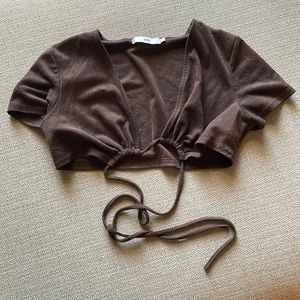 Brown tie around crop top